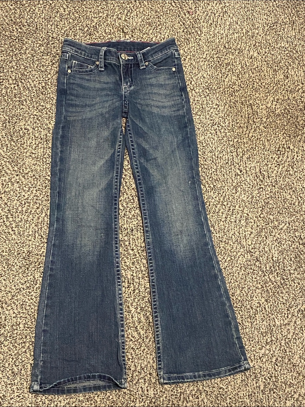 EUC Wrangler Rock 47, 8R girls Blue Bootcut Jeans